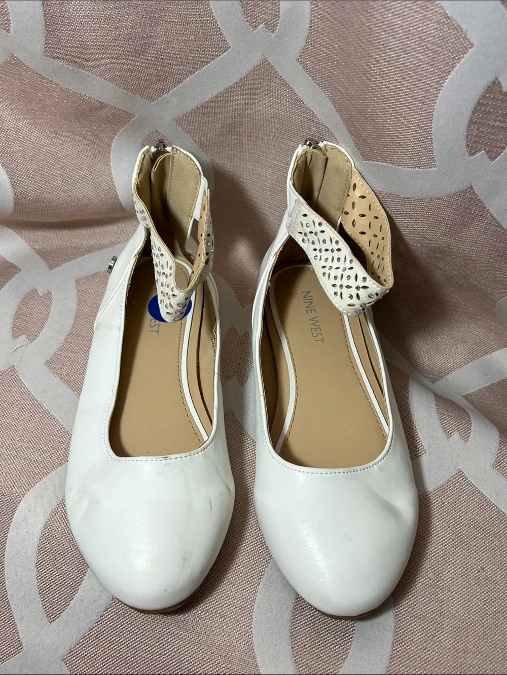 Nine West White Girls' Laser-Cut Ankle-Strap Ballet Flats